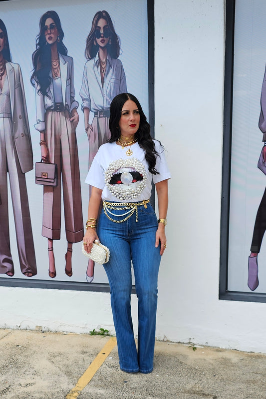Blouse with pearl lips