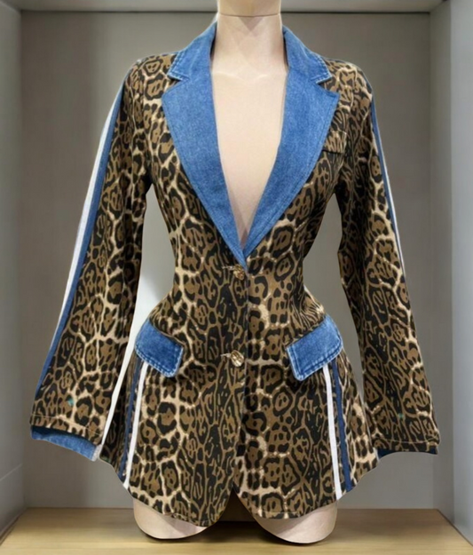 Leopard Denim Blazer